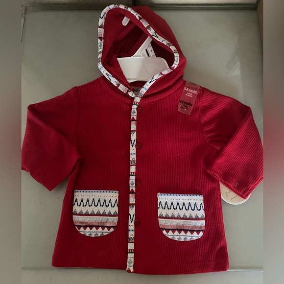 First Impressions Other - NWT  Red Waffle Knit Hoodie 2 Front Pockets Button Front 6-9M First Impressions